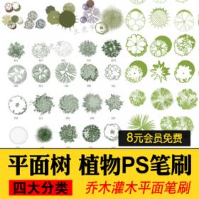 0536平面树植物ps笔刷小清新水彩树乔木灌木总平面图灰色...