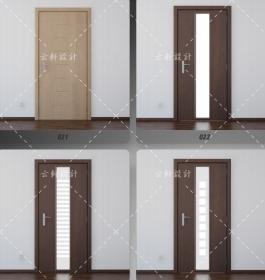 室内木门3d模型 木质木纹理玻璃门3dmax模型素材库