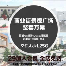 T1569原创精品草图大师su街道景观商业街广场建筑文本/展板