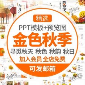 5378小清新金色秋季PPT模板寻觅秋天立秋色秋韵秋日枫叶课...