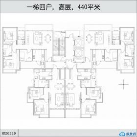 HX01119一梯四户，高层，440平米