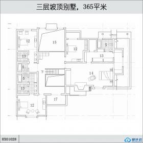 HX01028三层坡顶别墅，365平米