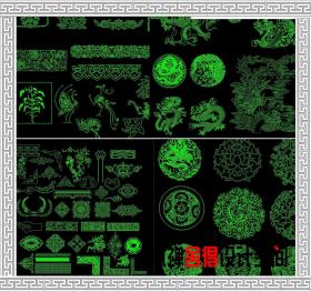 T1578中式古典元素龙凤祥云图纹图案雕花雕刻图案欧式地毯...