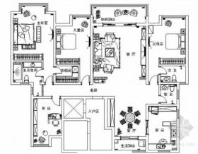 豪华大宅美式风格三居室装修室内设计施工图（含效果）