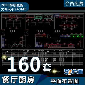 T224餐厅厨房商用设备平面布置图酒店食堂后厨设计CAD施工...