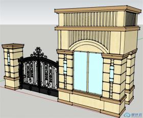 SU01038小区大门设计学生作品su模型草图大师
