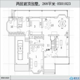 HX01023两层坡顶别墅，268平米