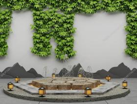 新中式庭院喷泉3D模型