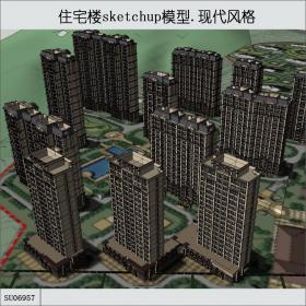 SU06957住宅楼，高层，底层商户，现代主义风格，19层