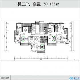 HX01164一梯三户，高层，80-135㎡