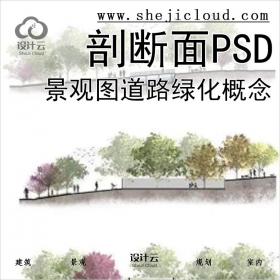 【0332】精选景观剖面断面图PSD素材合集道路植物绿化概念