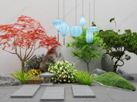 新中式假山绿植庭院小品吊灯3D模型