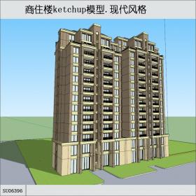 SU06396高层住宅和底层商业，现代主义风格，15层
