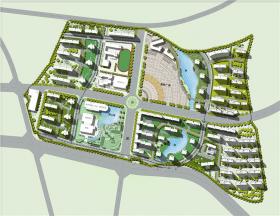 TU03152城市综合体规划设计小区商业cad总图psd彩色总平面图...