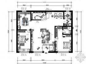 [南通]温馨浪漫田园风格两居室样板间装修施工图（含效果...