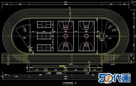 T324学校200米250米300米跑道足球场篮球场运动场CAD平面图施...
