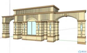 SU01037小区大门初步设计学生作品su模型草图大师