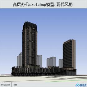 SU01227一套高层办公楼现代风格设计su模型