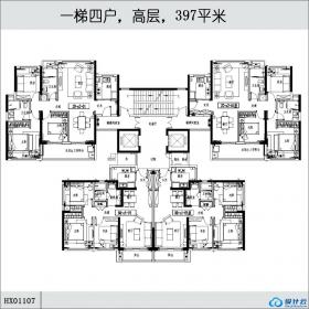 HX01107一梯四户，高层，397平米