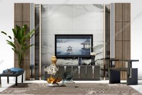 现代电视背景墙电视柜茶几摆件组合3D模型