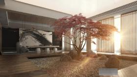 新中式阳台庭院花园3d 别墅庭院景观设计模型庭院3dmax模型