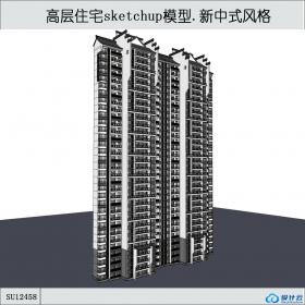 SU12458高层住宅，新中式风格，32层