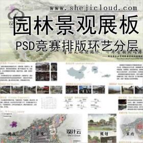 【7580】园林景观展板PSD模板竞赛设计排版环艺分层A1A0竖版...
