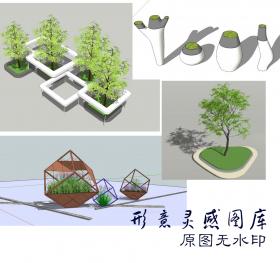 T353创意异形魔方花坛花池雕塑树木树池座凳景观小品草图...