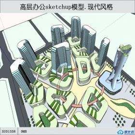 SU01338某城市现代时尚风格高层办公楼设计作品su模型