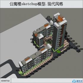 SU00732公寓楼sketchup模型.现代风格