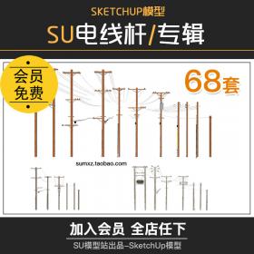 T278乡村农村高压电线杆电网变压器机房电塔SU模型草图大...