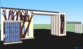 SU01059住宅小区大门设计学生作品su模型草图大师sketchup