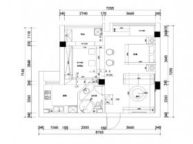 大华南湖公园世家一居室样板房装修施工图