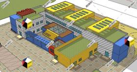 TU03013现代6班幼儿园cad平立剖图纸+su模型效果图方案文本