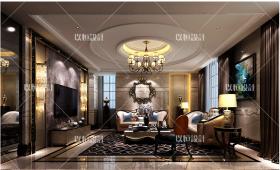 YH01530豪华新中式别墅效果图+cad平面立面图装修室内设计