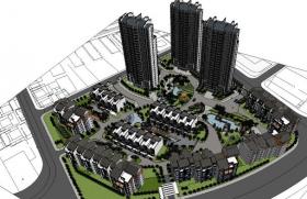 中式风格居住区精细景观模型