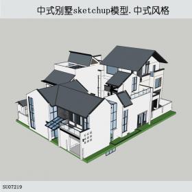SU07219中式别墅，中式风格，三层