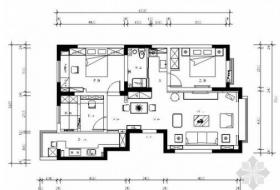 [新疆]115平田园风情三室两厅样板间CAD装修施工图（含效...
