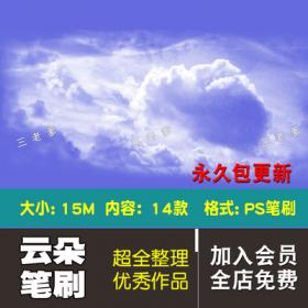 0267高清晰云彩云朵装饰效果笔触笔刷 艺术创意原创设计ps...