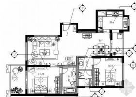 [上海]示范居住小区简欧两居室室内装修施工图（含实景）