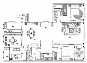 雅致空间新中式风格三居室样板间CAD装修施工图（含效果...