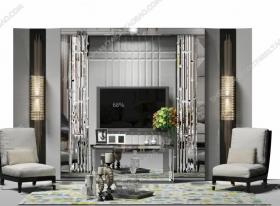 现代电视背景墙端景台单椅摆件组合3D模型