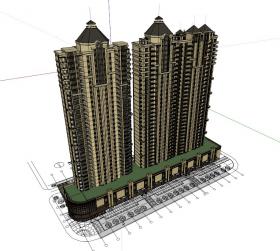 SU06293超高层住宅小区和底层商业，西方新古典风格，34层
