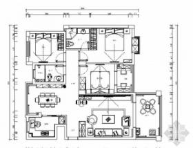 [湖南]经典简欧三居室家装室内设计施工图（含效果图）