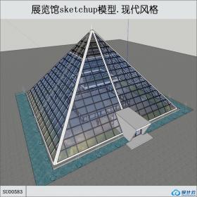 SU00583玻璃金字塔加下沉式广场，现代风格