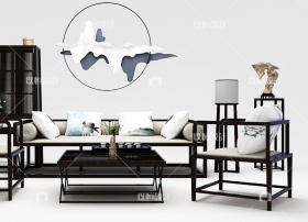 新中式3dmax模型室内设计家具沙发禅意中式风格3d单体模型库