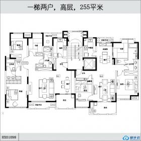 HX01098一梯两户，高层，255平米