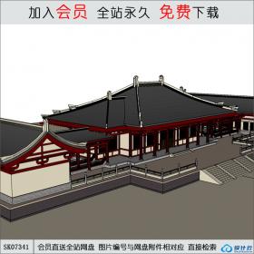 SK07341展览馆 古代建筑风格 su模型