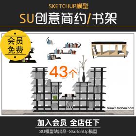 T856现代创意简约书架SU模型办公室起居室家装饰品架子室...