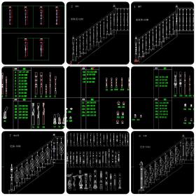 T1594欧式美式整木实木楼梯立柱扶手栏杆CAD施工图图库模块...